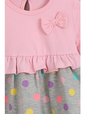 Barmy Kids 9 Ay-4 Yaş Arası Kız Çocuk Puantiyeli Fiyonk Detay Uzun Kollu Elbise - Bebe Pembesi