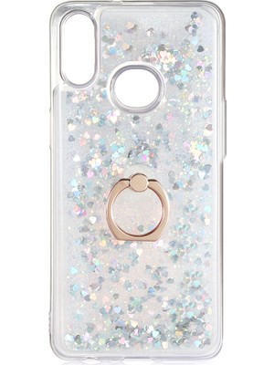 Kny Samsung Galaxy A10S Kılıf Sıvılı Kalplı Yüzüklü Manyetik Milce Kapak