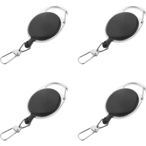 4x Ağır Hizmetten Çekilebilir 60CM Çekme Makarası Geri Tepme Anahtar Halkası Kimlik Kartları Tutucu Siyah (Yurt Dışından)