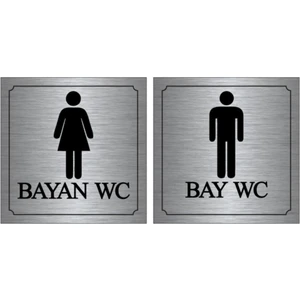 Bay-Bayan Wc Yönlendirme Yazısı Metal Gümüş 2'li 12X12 cm