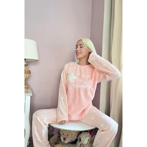 Pijama Evi Somon Hello Winter Desenli Kadın Peluş Pijama Takımı