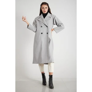 Weekjack Kadın Leopar Astarlı Önden Düğmeli Oversize Örme Kaşe Kaban