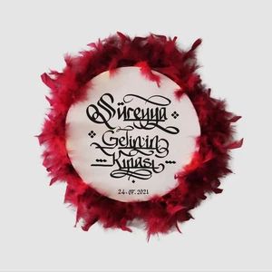 Hat Yazılı Isimli Kına Tefi, Gelin Tefi Bordo(32 cm Büyük Boy)