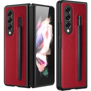 Galaxy Z Fold4 Deri Telefon Kılıfı - Kırmızı (Yurt Dışından)