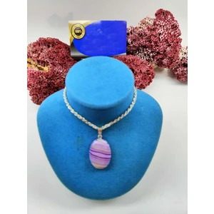 Doğal Taş Delisi Mor Akik Doğal Taş Yassı Kolye Ucu (47 cm Zincir Dahil)