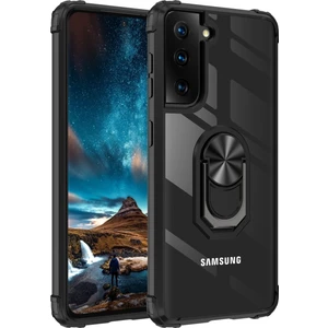 Kny Samsung Galaxy S21 Fe Kılıf Silikon Kenarlı Yüzüklü Manyetik Şeffaf Mola Kapak