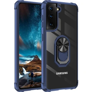 Kny Samsung Galaxy S21 Fe Kılıf Silikon Kenarlı Yüzüklü Manyetik Şeffaf Mola Kapak