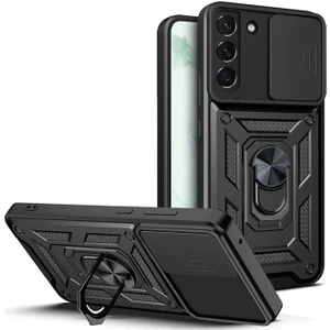 Kny Samsung Galaxy S22 Kılıf Ultra Korumalı Yüzüklü Manyetik Sürgülü Vega Kapak