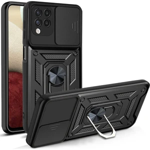 Kny Samsung Galaxy A12 Kılıf Ultra Korumalı Yüzüklü Manyetik Sürgülü Vega Kapak