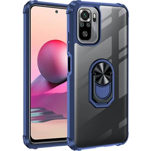 Kny Xiaomi Redmi Note 10 Kılıf Silikon Kenarlı Yüzüklü Manyetik Şeffaf Mola Kapak