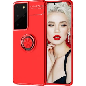 Kny Samsung Galaxy S21 Ultra Kılıf Yüzüklü Manyetik Ravel Silikon