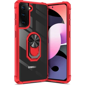 Kny Samsung Galaxy S21 Kılıf Yüzüklü Manyetik Şeffaf Mola Kapak