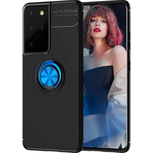 Kny Samsung Galaxy S21 Ultra Kılıf Yüzüklü Manyetik Ravel Silikon