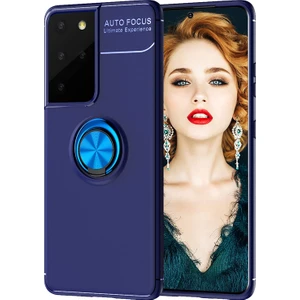 Kny Samsung Galaxy S21 Ultra Kılıf Yüzüklü Manyetik Ravel Silikon