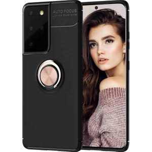 Kny Samsung Galaxy S21 Ultra Kılıf Yüzüklü Manyetik Ravel Silikon