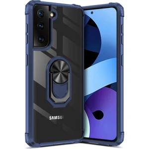 Kny Samsung Galaxy S21 Kılıf Yüzüklü Manyetik Şeffaf Mola Kapak