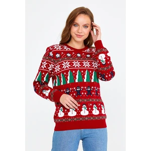 Cool Tarz Kadın Kırmızı-Yeşil-Beyaz Cristmas Yılbaşı Kazağı