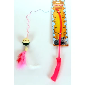 Özel Tüylü Zilli Plastik Toplu Plastik Saplı Kedi Oyuncağı Oltası 50 cm