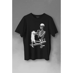 Kendim Seçtim Iskelet Ölünceye Kadar Kedi Seveceğim Skeleton Cat Love Baskılı Tişört  T-Shirt