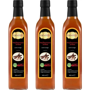 Hanzade Bitkisel Keçiboynuzu Sirkesi Doğal Fermantasyon İçilebilir Katkısız Cam Şişe 3 x 500 ml