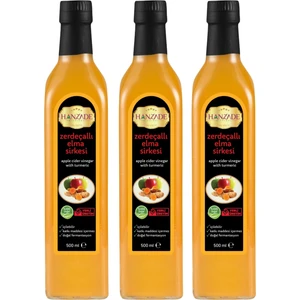 Hanzade Bitkisel Zerdeçallı Elma Sirkesi Doğal Fermantasyon İçilebilir Katkısız Cam Şişe 3 x 500 ml