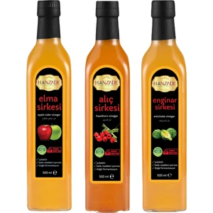 Hanzade Bitkisel Elma - Alıç - Enginar Sirkesi Doğal Fermantasyon İçilebilir Katkısız Cam Şişe 500 ml 3'lü
