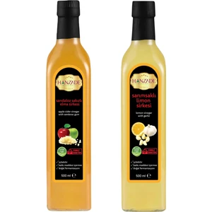 Hanzade Bitkisel Sandaloz Sakızlı Elma - Sarımsaklı Limon Sirkesi Doğal Fermantasyon İçilebilir Katkısız Cam Şişe 500 ml 2'li