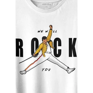 Kendim Seçtim Freddie Mercury We Will Rock You Queen We Are The Champions Baskılı Tişört  T-Shirt Beyaz