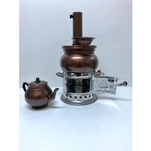 Semaver Kamp ve Piknik Odun Kömürlü 4,5 Litre 1 Litre Demlik Kahverengi