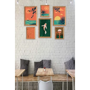 No 77 6 Parça Sunset Tarzda Sanatsal Ahşap Çerçeve Görünümlü Uv Baskı Mdf Tablo Seti