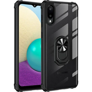 Kny Samsung Galaxy A02 Kılıf Silikon Kenarlı Renkli Yüzüklü Manyetik Mola Kapak