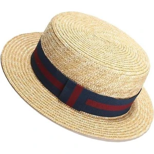 Three Beans Doğal Buğday Saman Boater Fedora Üst Düz Şapka 56-58 Cm(Yurt Dışından)