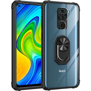 Kny Xiaomi Redmi Note 9 Kılıf Silikon Kenarlı Yüzüklü Manyetik Mola Kapak