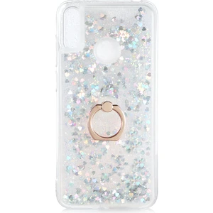 Kny Huawei Y7 Prime 2019 Kılıf Simli Sıvılı Kalplı Yüzüklü Milce Kapak