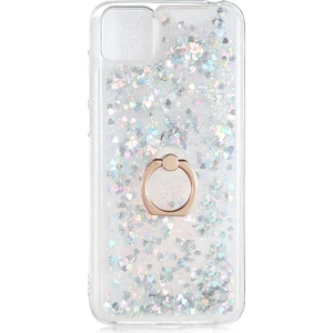 Kny Huawei Y5P Kılıf Simli Sıvılı Kalplı Yüzüklü Milce Kapak