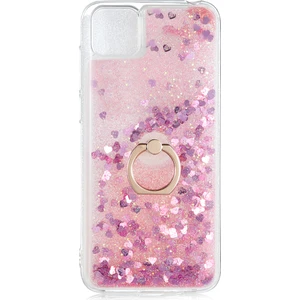 Kny Huawei Y5P Kılıf Simli Sıvılı Kalplı Yüzüklü Milce Kapak