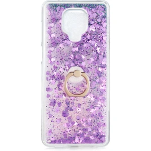 Kny Xiaomi Redmi Note 9s Kılıf Simli Sıvılı Kalplı Yüzüklü Milce Kapak