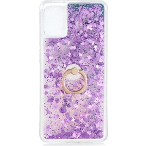 Kny Samsung Galaxy A31 Kılıf Simli Sıvılı Kalplı Yüzüklü Milce Kapak