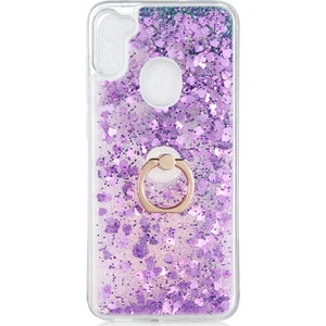 Kny Samsung Galaxy M11 Kılıf Simli Sıvılı Kalplı Yüzüklü Milce Kapak