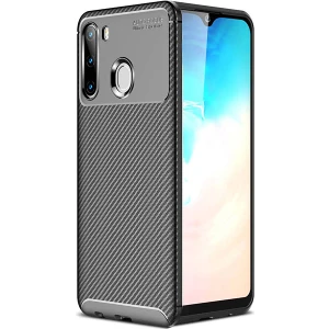 Kny Samsung Galaxy A21 Kılıf Karbon Desenli Lux Negro Silikon
