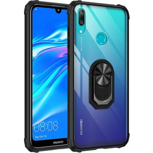 Kny Huawei Y7 Prme 2019 Kılıf Silikon Kenarlı Yüzüklü Manyetik Mola Kapak