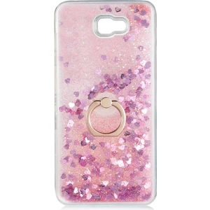 Kny Samsung Galaxy J7 Prime Kılıf Sıvılı Kalplı Yüzüklü Manyetik Milce Kapak