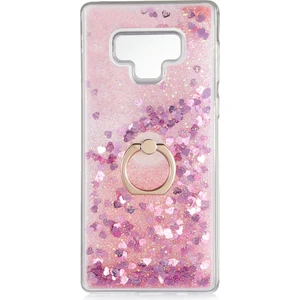 Kny Samsung Galaxy Note 9 Kılıf Sıvılı Kalplı Yüzüklü Manyetik Milce Kapak