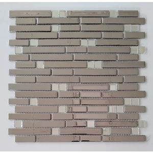 Mutfak Tezgah Arası ve Iç Dekorasyon Için 15x48x73x98x4 mm Gümüş Inox- Renksiz Ayna  Kristal Mozaik. ( 1 Koli = 1 m2 Fiyatıdır )