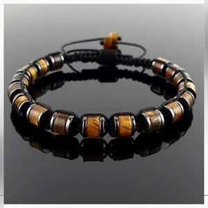Seven Art Jewelry Doğal Taş Kaplan Gözü Ayarlanabilir Kadın ve Erkek Bileklik