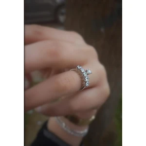 Erer Gümüş  Gümüş 3mm Taşlı Beş Taş Tek Taş Yüzük