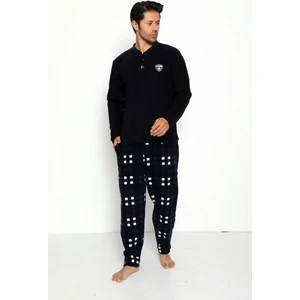 Pijama Evi Lacivert Arouno Baskılı Polar Erkek Pijama Takımı