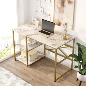Voyage Gold Metal Çalışma Masası Raflı Mermer Desen 120 cm VG23-GE