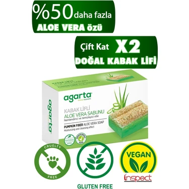 Agarta Kabak Lifli Aloe Vera Sabunu 125g Doğal Malzeme ile Nemlendirici