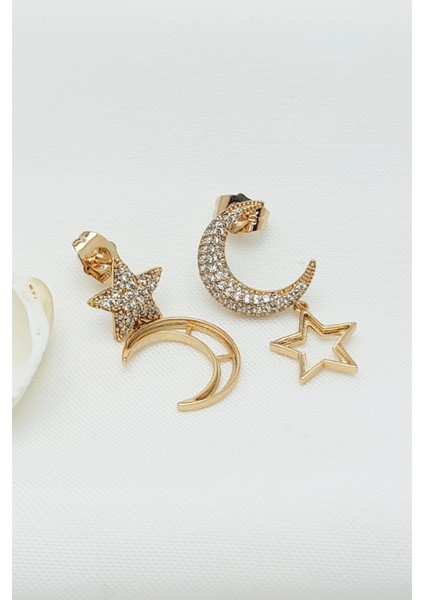 Rose Altın Kaplama Vip Seri Ay Yıldız Küpe 2,4 cm fiyatları